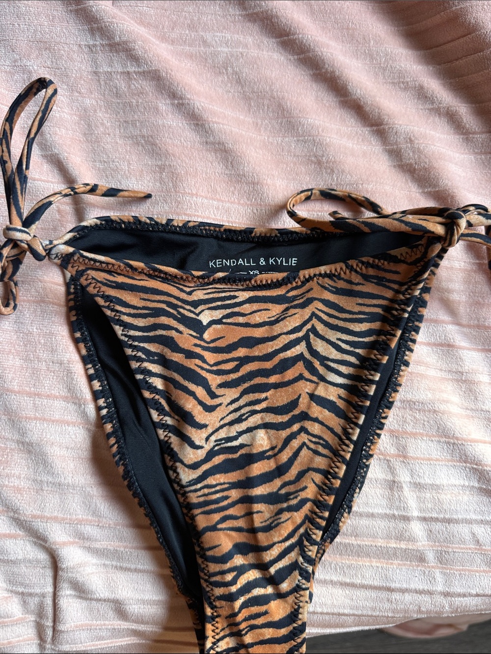 Kendall & Kylie Tiger Stripe Tie-Side Bikini Bottom - Brown & Black